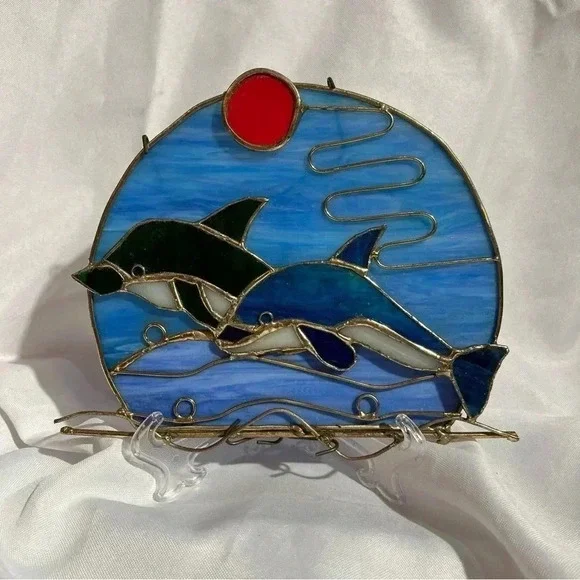 Handmade Stained Glass Dolohin Suncatcher - Picture 1 of 5